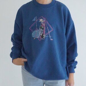 Vintage Blue Golf Bag Graphic Crewneck Sweatshirt Athletic Sporty Sweater L